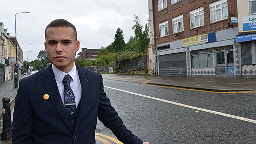 Jonathan on derelict high street, Gateshead