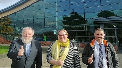 Ian, Amanda and Paul are celebrating  the good news that Heworth Leisure  Centre and Pelaw Library are safe from  closure